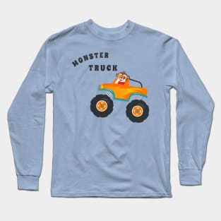 Cartoon vector of monster truck with little animal driver. Long Sleeve T-Shirt